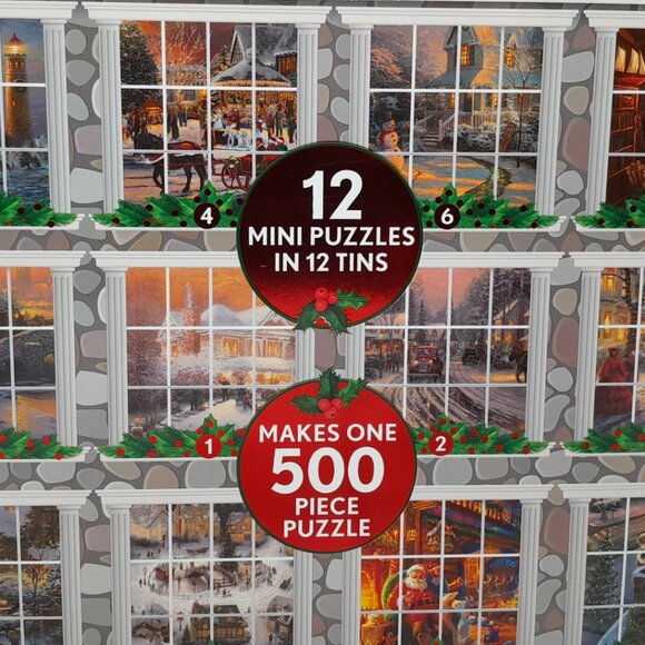 Thomas Kinkade 12 Days Of Christmas Puzzle 12 Mini Tins Makes 500 Piece Puzzle - Picture 3 of 11